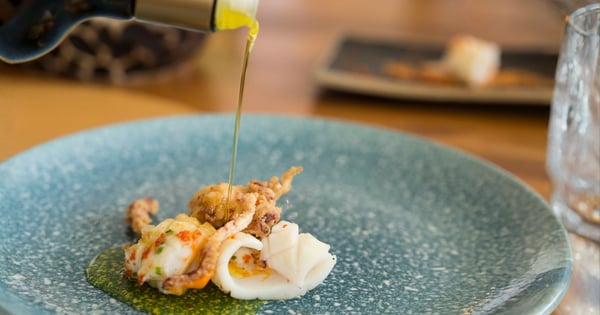 plato maridado con aceite de oliva virgen extra premium en la alta cocina
