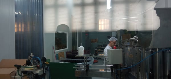 sala de envasado de aceite de oliva, trabajando con maquinaria industrial de embotellado
