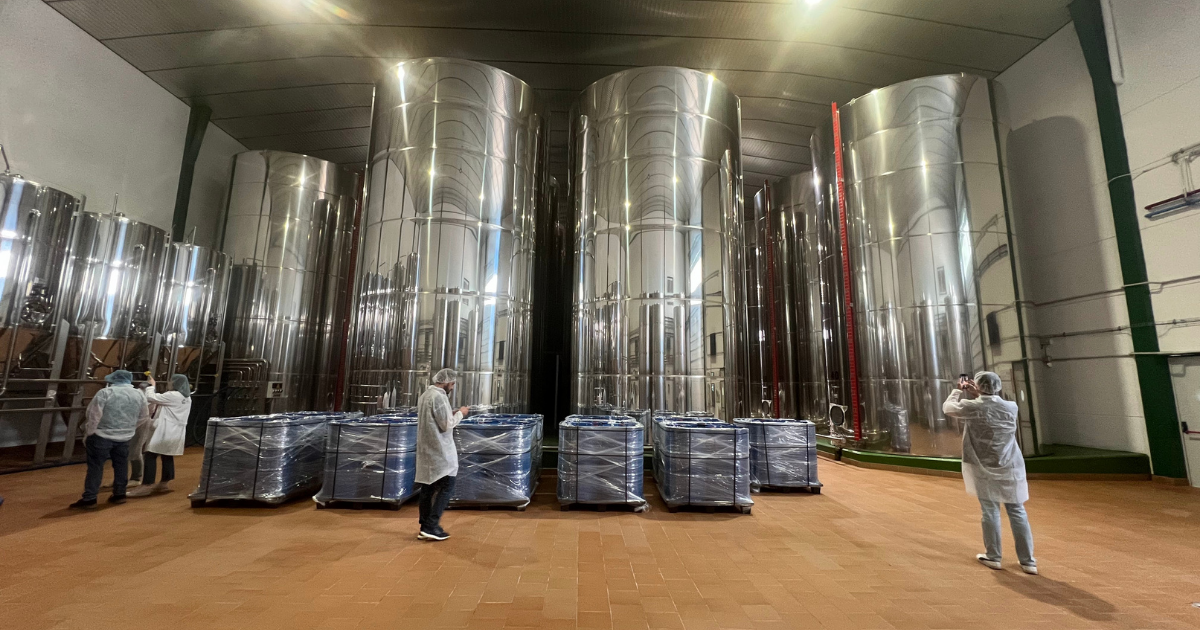 grupo de trabajadores en los depositos de la almazara